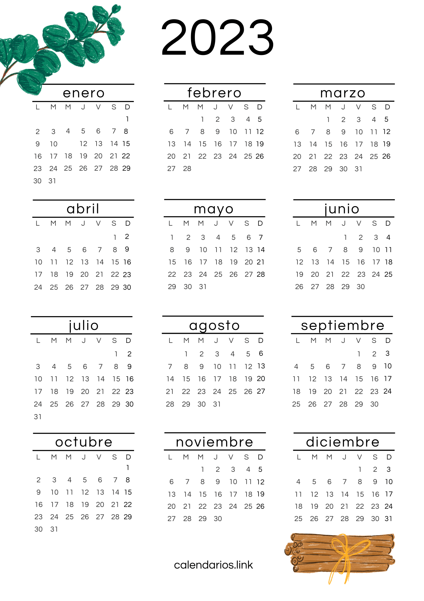 Calendarios 2023 Para Imprimir 【 ️2023】